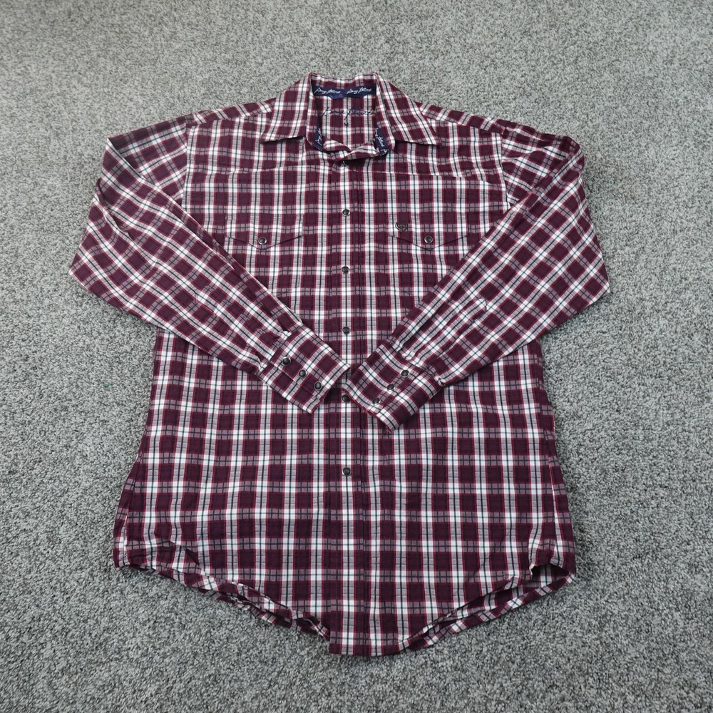 Wrangler Shirt Mens M Red Plaid Pearl Snap George Strait Long Sleeve Western Top